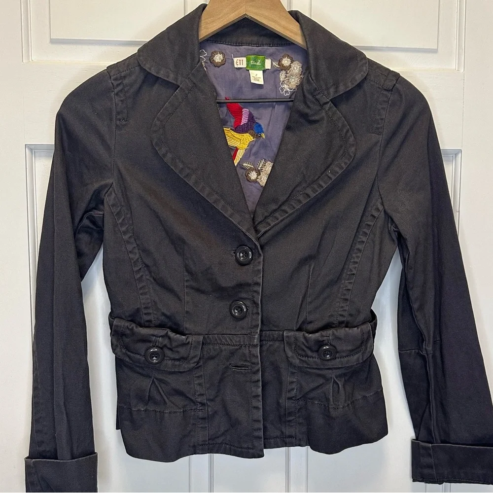 Anthropologie Ett‎ Twa Charcoal Blazer Jacket